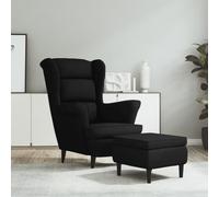 Owoxanthellate Poltrona per orecchie con sgabello, in velluto nero, 78 x 90 x 96,5 cm, moderna, con gambe in legno e funzione relax, per soggiorno, camera da letto, casa, ufficio