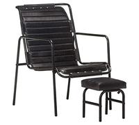 Owoxanthellate Poltrona relax con poggiapiedi, in vera pelle, colore nero, 54 x 71 x 80 cm, design vintage, stile cinematografico, robusta e confortevole, per soggiorno, ufficio e angolo di gioco