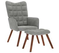 Owoxanthellate Poltrona relax grigio chiaro con sgabello, 61,5 x 69 x 95,5 cm, in velluto, per soggiorno, camera da letto, ufficio, relax tutto il giorno