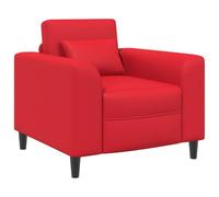 Owoxanthellate Poltrona rossa in ecopelle moderna imbottita per soggiorno | Poltrona singola stabile con rivestimento in similpelle facile da pulire e braccioli curvi per soggiorno e camera da letto.