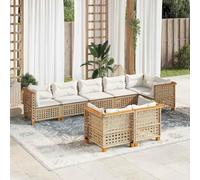 Owoxanthellate Poly-Rattan - Set di divani da giardino beige, 8 pezzi, resistente alle intemperie e modulare, 63,5 x 63,5 x 62 cm, con cuscini spessi per balcone, terrazza e giardino d'inverno