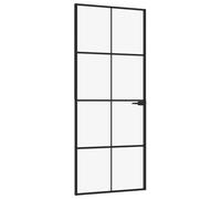Owoxanthellate Porta interna nera, 83 x 201,5 cm, in vetro temperato e alluminio, moderna porta in vetro con telaio sottile, per soggiorno, corridoio e ufficio, con maniglia inclusa