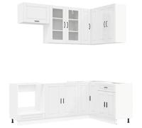 Owoxanthellate Porto - Set da cucina da 8 pezzi, da incasso, bianco lucido, moderno set di mobili da cucina in legno con piedini regolabili e anta in vetro, per cucina e sala da pranzo