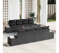 Owoxanthellate Sala da giardino, 9 pezzi, 55 x 62 x 85 cm, nero, in rattan sintetico, resistente alle intemperie, modulare, con legno di acacia, design moderno, robusto, per terrazza, giardino e