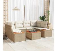 Owoxanthellate Sala da giardino beige, 6 pezzi, in polyrattan, resistente alle intemperie, per 5 persone, con funzione di stoccaggio e tavolo d'acacia, per balcone, terrazza e giardino