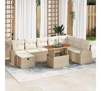 Owoxanthellate Sala da giardino beige 9 pezzi divano angolare in rattan sintetico con legno di acacia, pali in acciaio, modulari per balcone, terrazza, giardino, esterni, lounge e mobili da terrazza