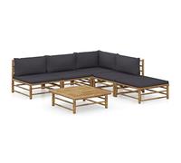 Owoxanthellate Sala da giardino in bambù con cuscino grigio scuro, 65 x 70 x 60 cm, resistente alle intemperie, per balcone, terrazza, giardino d'inverno e giardino