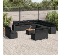 Owoxanthellate Sala da giardino in polyrattan, 14 pezzi, colore nero, con tavolo in legno di acacia, 62 x 62 x 69 cm, design moderno, robusto, per balcone, terrazza, giardino d'inverno
