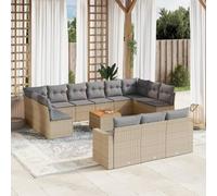 Owoxanthellate Sala da giardino in polyrattan, 14 pezzi, set modulare, 62 x 62 x 69 cm, resistente alle intemperie, con tavolo in legno di acacia, per terrazza, giardino d'inverno, balcone, piccolo e