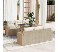 Owoxanthellate Sala da giardino in polyrattan, 7 pezzi, 55 x 53 x 34 cm, beige, con spazio e tavolo regolabile, resistente alle intemperie, per balcone, terrazza e giardino d'inverno