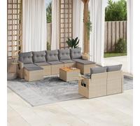 Owoxanthellate Sala da giardino in polyrattan, beige, 10 pezzi, 55 x 55 x 37 cm, resistente alle intemperie, divano e tavolo in legno di acacia, per balcone, terrazza e giardino