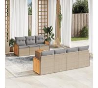 Owoxanthellate Sala da giardino in polyrattan beige, 8 pezzi, 350 x 62 x 69 cm, resistente alle intemperie, con tavolo in legno di acacia e imbottitura spessa, per giardino, terrazza, balcone e