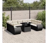 Owoxanthellate Sala da giardino in polyrattan nero, 62 x 62 x 69 cm, resistente alle intemperie, con tavolo regolabile in altezza e cuscino rimovibile, per terrazza, balcone, giardino d'inverno