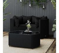 Owoxanthellate Sala da giardino in polyrattan nero, resistente alle intemperie, 63 x 63 x 57,5 cm, tavolo in vetro salvaspazio, design moderno per balcone, terrazza, giardino