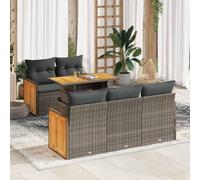 Owoxanthellate Sala da giardino in rattan sintetico, 6 pezzi, 55 x 53 x 34 cm, resistente alle intemperie, con tavolo in legno di acacia, salvaspazio, modulabile, per terrazze, balconi e piccoli