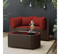 Owoxanthellate Sala da giardino marrone, 63 x 63 x 57,5 cm, 3 pezzi, con tavolo in polyrattan, divano ad angolo, per piccoli balconi, mobili da terrazza, per esterni