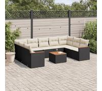 Owoxanthellate Sala da giardino nera, 10 pezzi, 62 x 62 cm, in rattan sintetico, con tavolo in legno di acacia, salvaspazio, resistente alle intemperie, per balcone, terrazza e giardino d'inverno