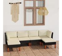Owoxanthellate Sala da giardino nera 60,5 × 64,5 × 67 cm, rattan sintetico, cuscino bianco crema, gambe in legno di eucalipto, divano ad angolo balcone terrazza