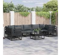 Owoxanthellate Salone da giardino a 7 posti, nero, 71 x 71 x 71 cm, struttura in alluminio, resistente alle intemperie, con braccioli e cuscini per esterni, per terrazze, balconi e patio