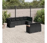 Owoxanthellate Salone da giardino in rattan sintetico nero resistente alle intemperie, con divano da giardino modulare, 62 x 62 x 69 cm, vano portaoggetti e bracciolo in legno di acacia per terrazza