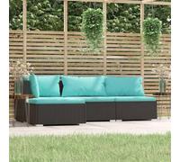 Owoxanthellate Salone da giardino nero 70 x 70 x 60 cm in rattan sintetico resistente alle intemperie con cuscino blu mare modulare per esterni, per balcone, terrazza e giardino d'inverno