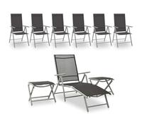 Owoxanthellate Salone da giardino pieghevole in alluminio e textilene, 9 pezzi, colore nero, argento, 178 x 61,5 cm, per terrazze, balconi, campeggio