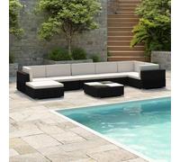 Owoxanthellate Salotto in rattan nero per terrazza/balcone, divano ad angolo con imbottitura da 6 cm e tavolo in vetro, resistente alle intemperie fino a 48 kg