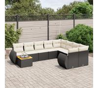 Owoxanthellate Salotto nero per esterni, 10 pezzi, per giardino, balcone e terrazza, in polyrattan, legno di acacia, 62 x 62 x 69 cm, design moderno, resistente alle intemperie, per momenti di