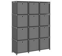 Owoxanthellate Scaffale a cubo con 12 scatole, grigio, 103 x 30 x 141 cm, in tessuto e acciaio, scaffale divisorio aperto con scatole in tessuto per libri, decorazione e ordine in soggiorno