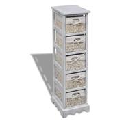 Owoxanthellate Scaffale in legno Paulownia, 25 x 28 x 90 cm, con 5 cestini, bianco, stile rustico, per corridoio, camera da letto, ufficio e bagno