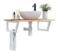 Owoxanthellate Scaffale per lavabo da parete, 60 x 50 x 2 cm, in legno di acacia e acciaio, moderno design trapezoidale, robusto e durevole, per bagno, ospiti, WC e piccoli spazi