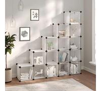 Owoxanthellate Scarpiera organizer con 15 cubi trasparenti 155 x 32 x 153,5 cm, in robusto PP e acciaio, scarpiera modulare per corridoio, camera da letto, ufficio, salvaspazio e durevole