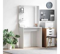 Owoxanthellate Scrivania moderna bianca, 78,5 x 37 x 154,5 cm, in legno con due ripiani, soluzione angolare salvaspazio per casa, ufficio e camera dei ragazzi