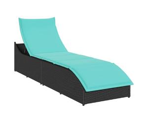 Owoxanthellate Sdraio pieghevole nero, 200 x 59 x 79 cm, in robusto rattan sintetico, con schienale regolabile in 3 posizioni, contenitore salvaspazio, per balcone, terrazza, giardino