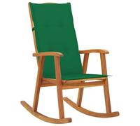 Owoxanthellate Sedia a dondolo in legno massello di acacia con cuscino, poltrona relax vintage per soggiorno e terrazza, sedia da giardino con schienale alto, 57 x 100 x 117 cm, colore verde