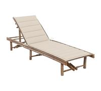 Owoxanthellate Sedia da giardino in bambù, 200 x 65 cm, regolabile in altezza, design moderno, con cuscino beige, per giardino, balcone e campeggio