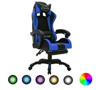 Owoxanthellate Sedia da gioco, blu e nero, in ecopelle, 64 x 65 x 119 cm, regolabile in altezza, con poggiapiedi LED RGB, cuscino per la testa e la vita, per casa, ufficio, gioco, soggiorno