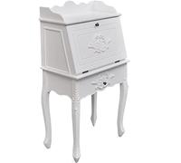 Owoxanthellate Segretario in stile rustico francese, segretario pieghevole in MDF e legno di pino, scrivania salvaspazio con cassetto e ripiani, bianco, 60 x 36,4 x 111 cm