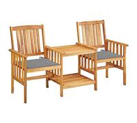Owoxanthellate Set balcone in legno massello di acacia 159 x 61 x 92 cm, 3 pezzi con cuscino grigio, mobili da giardino resistente alle intemperie per piccole terrazze