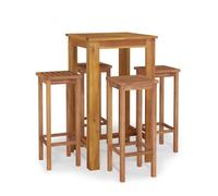 Owoxanthellate Set bar da giardino in legno di acacia, 5 pezzi, 60 x 60 x 105 cm, con 4 sgabelli da bar, design moderno, robusto e durevole, per balcone, terrazza, lounge e interni