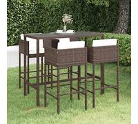 Owoxanthellate Set bar da giardino marrone, 130 x 60 x 110 cm, 5 pezzi, in rattan sintetico, con 4 sgabelli da bar e cuscini, robusto, per balcone, terrazza, giardino, salottino, esterno