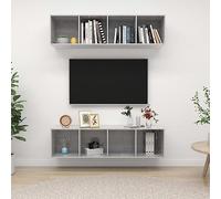 Owoxanthellate Set basso per TV, grigio cemento, 2 × 37 × 142,5 cm, materiale in legno, montaggio a parete, 4 scomparti, credenza per soggiorno