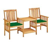 Owoxanthellate Set bistrò in legno di acacia, verde, 159 x 61 x 92 cm, con 2 imbottiture, design moderno, robusto e durevole, per balcone, terrazza e giardino