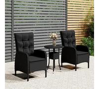 Owoxanthellate Set bistrò in rattan nero, 60 x 75 cm, 3 pezzi, resistente alle intemperie, con poltrona a molla a gas e piano in vetro rotondo, salvaspazio, per piccoli giardini e balconi