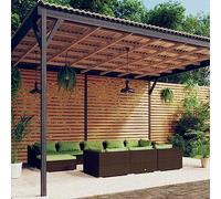Owoxanthellate Set da 10 pezzi in rattan sintetico, resistente alle intemperie, modulare, con cuscino di seduta verde, design moderno, robusto, per balcone, terrazza e giardino, marrone, 70 x 70 x