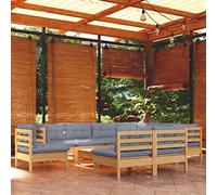 Owoxanthellate Set da 10 pezzi per sala da giardino in pino massiccio, grigio, 63,5 x 63,5 x 62,5 cm, modulo, resistente alle intemperie, balcone, giardino d'inverno