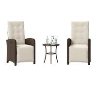 Owoxanthellate Set da 3 pezzi da bistrot marrone, 57 x 61 x 93 cm, in polyrattan, resistente alle intemperie e regolabile, con cuscino bianco crema per balcone, giardino, terrazza e piccola area