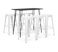 Owoxanthellate Set da 7 pezzi da bar nero e bianco, 120 x 60 x 105 cm, in metallo MDF e 6 sgabelli impilabili, moderno tavolo da pranzo, ideale per soggiorno, giardino, ristorante, balcone