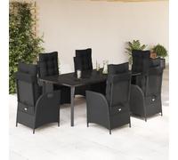 Owoxanthellate Set da 7 pezzi da giardino in polyrattan nero, 200 x 100 x 74 cm, con poltrone relax regolabili e tavolo in vetro, design moderno per terrazze, balconi, giardini