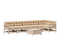 Owoxanthellate Set da 7 pezzi in legno di pino con cuscino Oxford beige, 62 x 62 cm, modulare per esterni, resistente alle intemperie, per balcone, giardino e giardino d'inverno